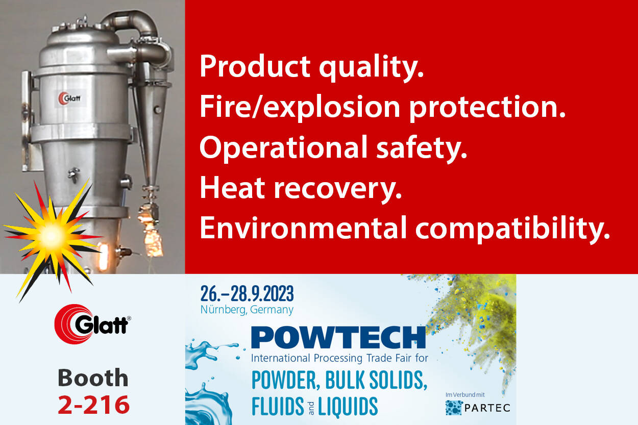Plan and operate process plant safely POWTECH Nuremberg, booth 2-216: Glatt focuses on hygienic design competence, efficient processes and occupational health and safety