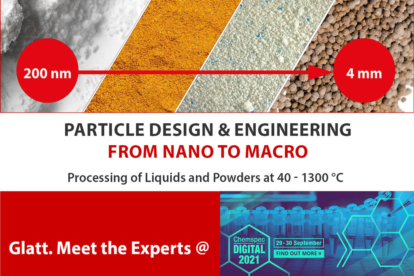  Partikeldesign & Engineering von Nano bis Makro Treffen Sie die Experten von Glatt zur Chemspec DIGITAL 2021
