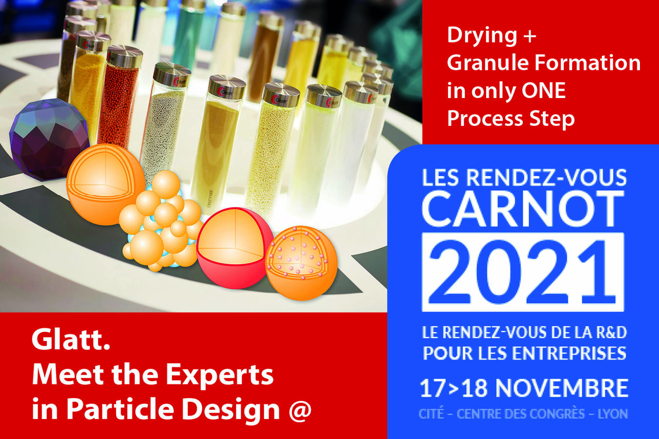 Treffen Sie die Glatt Experten für Partikeldesign zu den Les Rendez-Vous Carnot 2021