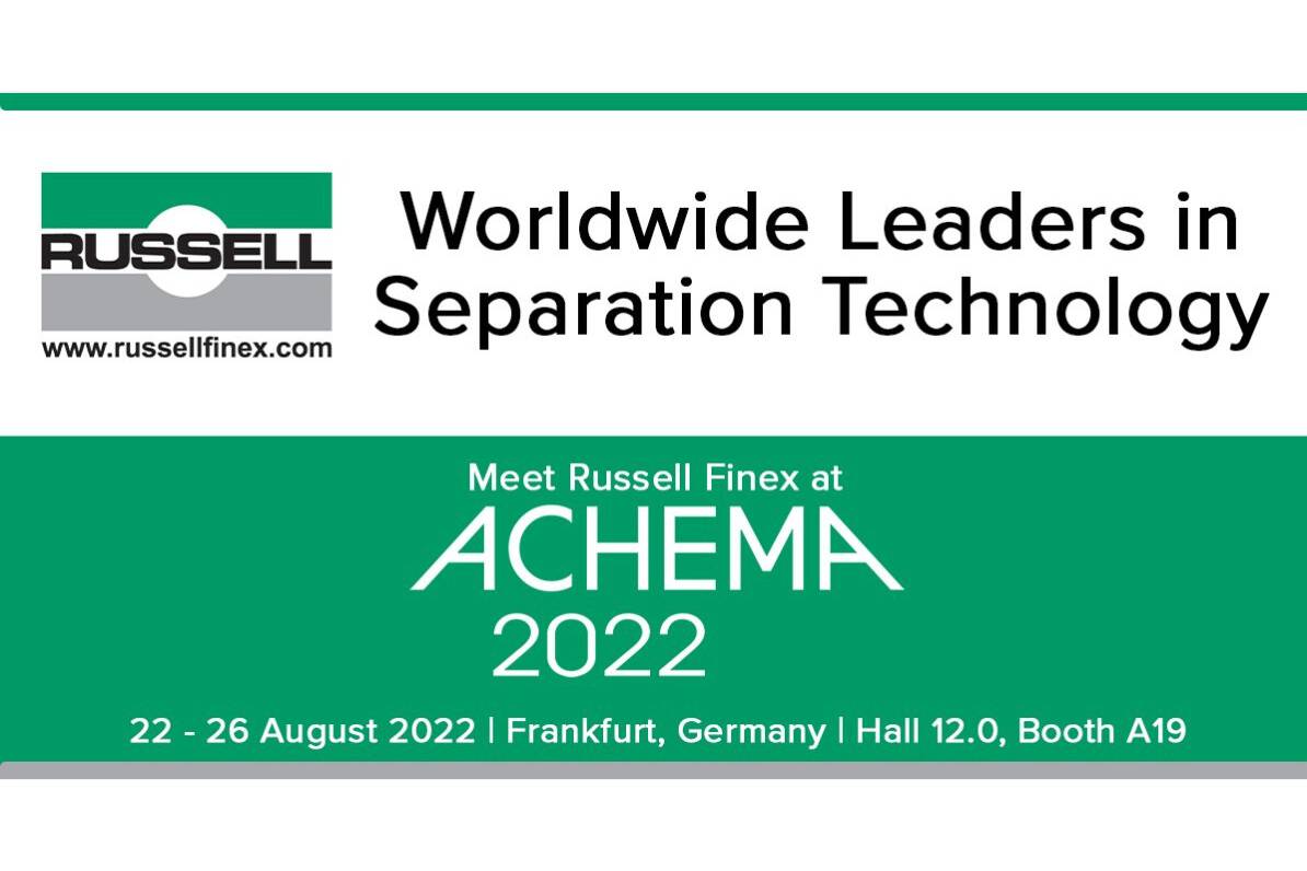Treffen Sie Russell Finex auf der ACHEMA 2022 Russell Finex ist stolz, seine Teilnahme an der ACHEMA 2022 anzukündigen