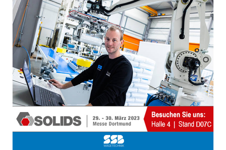 SSB Wägetechnik ist auf der solids 2023 mit dabei Besuchen Sie uns auf unserem Stand D07c in Halle 4 auf der solids 2023 in Dortmund