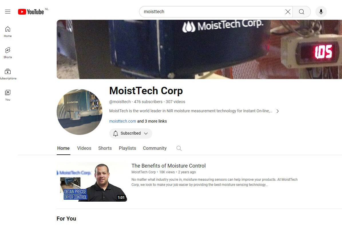 Moisture measurement videos on YouTube channel MoistTech Check out the  YouTube channel of MoistTech for a selection of videos on moisture measurements. Benefits, examples of application in all kinds of areas, backgrounds. 