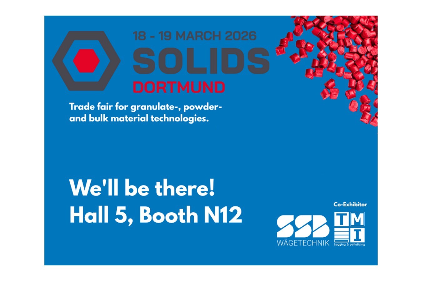 Solids Messe: SSB ist wie immer dabei Am 18. und 19. März 2026 feiert die Solids Dortmund, Fachmesse für Granulat-, Pulver- und Schüttgut-Technologien ihr 20-jähriges Jubiläum. 